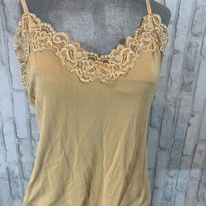 Deep Gold Lace Tank Top with Built In Bra